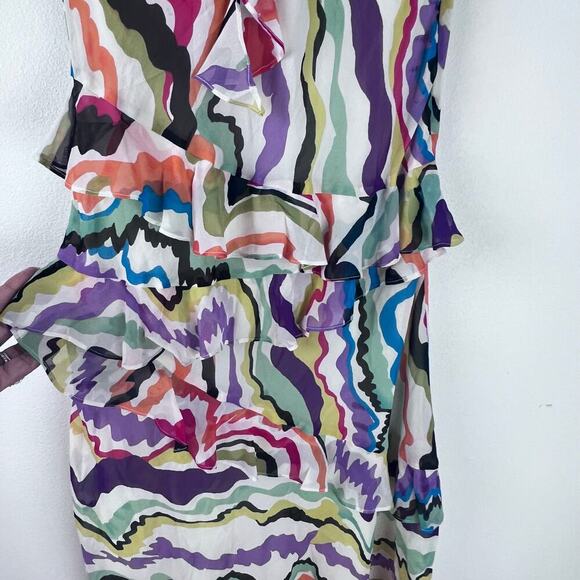 Anthropologie C. Keeper 100% Silk V-Neck Ruffled Abstract Women's Dress Size 6 - Picture 5 of 10